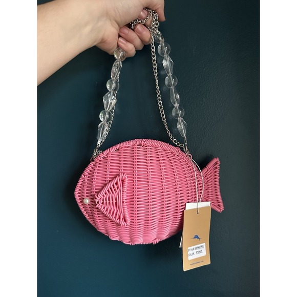 Tommy Bahama Handbags - Authentic Tommy Bahama Pink Wicker Fish Summer Handbag Crossbody NWT